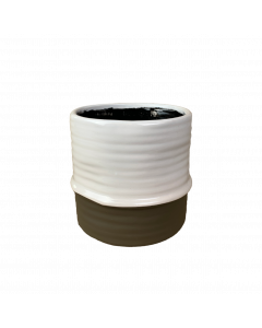 Kruka Ø13x13H räfflad m kant vit/brun