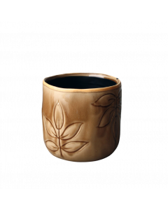 Kruka Ø13x12H beige m bladmönster