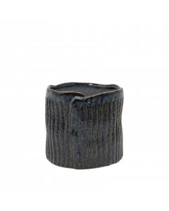 Kruka svart ojämn m ränder 15x13H cm